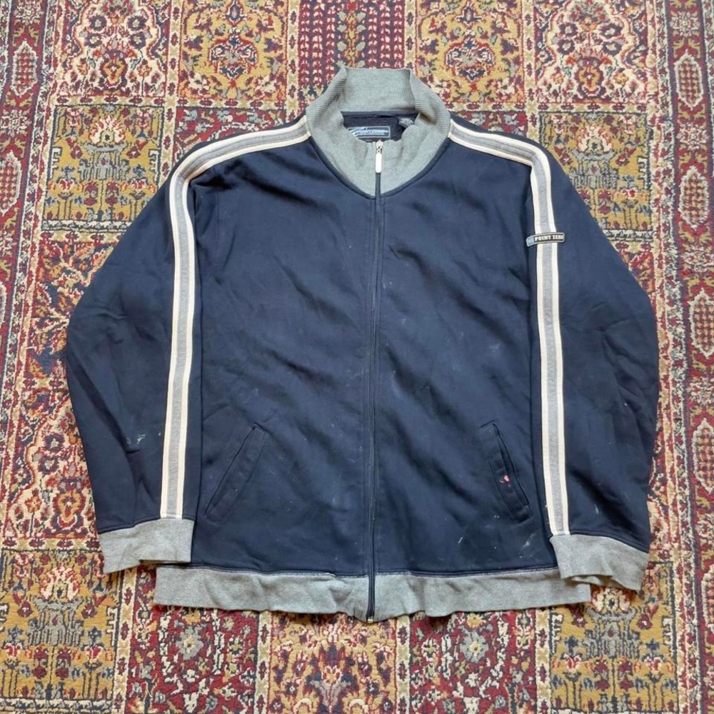 VTG 00s‎ Point Zero striped ringer zip up surf skate track jacket sweatshirt L